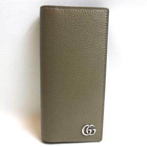 グッチ 長財布 GGマーモント レザー 二つ折り 428740 Sランク カーキ GUCCI 中古 六甲道店｜brandritz