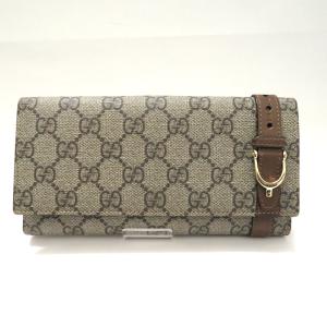 中古 グッチ GGスプリーム 二つ折り長財布 309754 PVC レザー Aランク グレー ブラウン レディース GUCCI あすつく【送料無料】【三田店】｜brandritz