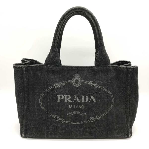 プラダ  カナパ トート ブラックデニム バッグ コットン 黒 PRADA ギャランティ ABランク...