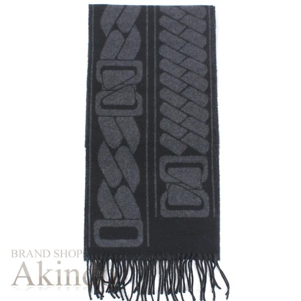 【新品】エルメス マフラー クリック・セ・ヌエ 黒 ブラック グレー フリンジ カシミア 100% ...
