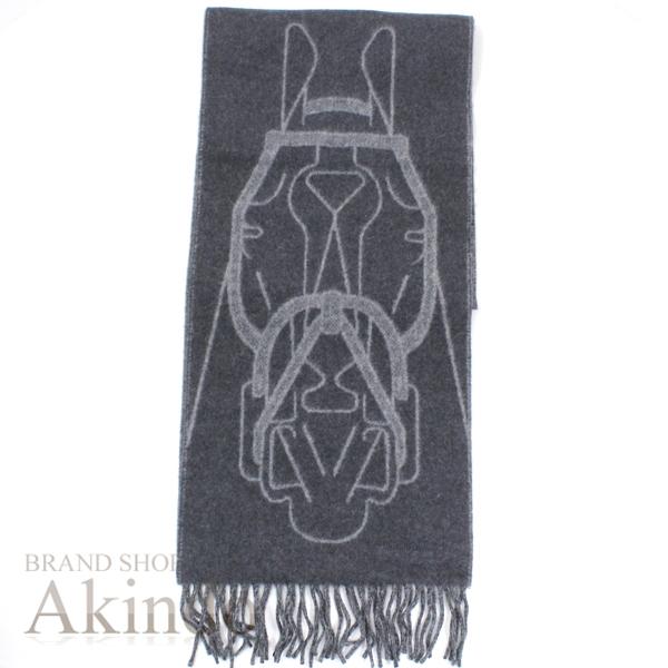 【新品】エルメス マフラー テット・ア・テット・エケストル グレー フリンジ カシミア 100% メ...