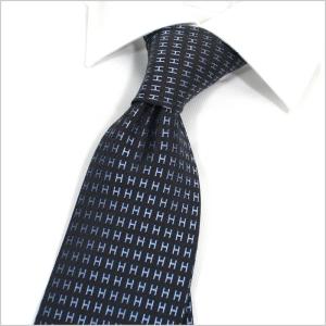 美品　エルメス　ネクタイ　紺　無地　H柄 ニットタイ　シルク HERMES（エルメス） ネクタイ TIE メンズ フランス製 シルク H柄