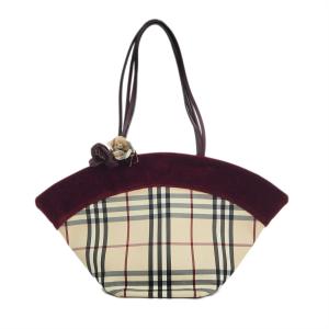 バーバリー コサージュ付 トートバッグ ワインレッドxベージュ ベロア ナイロン レディース BURBERRY 中古｜brandshop-uprise