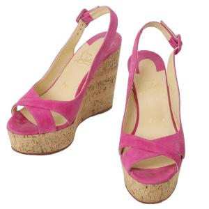 クリスチャンルブタン REINE DE LIEGE ウエッジ ヒール サンダル 37(24cm位) ピンク 3190262 コルク スエード Christian Louboutin 中古