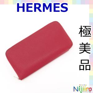 【極美品】エルメス　Hermes アザップ　ロング シルクイン　ラウンドファスナー 長財布　ジッピーウォレット ルージュガランス,ルビー系色｜brandshopnijiiro