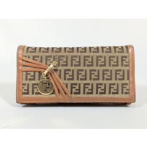 FENDI フェンディ 長財布 ズッカ柄 キャンバス×レザー ブラウン FENDI フェンディ 長財布 ズッカ柄 キャンバス×レザー ブラウン