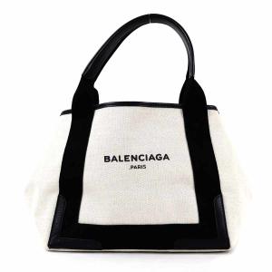 バレンシアガ BALENCIAGA ハンドバッグ トートバッグ ネイビーカバS キャンバス/レザー ブラック×アイボリー｜brandvalue-store