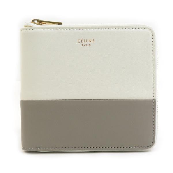 セリーヌ CELINE 二つ折り財布 レザー グレー×アイボリー