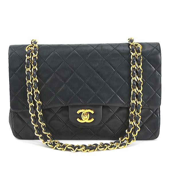 シャネル CHANEL ショルダーバッグ マトラッセ ダブルフラップ レザー/メタル ブラック/ゴー...