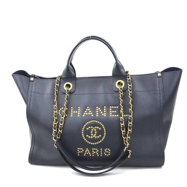 シャネル CHANEL ハンドバッグ ショルダーバッグ ドーヴィル レザー/メタル ネイビー/ゴール...