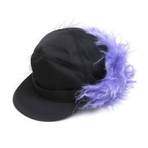 プラダ PRADA キャップ 帽子 ナイロン/モヘア ブラック/パープル｜brandvalue-store