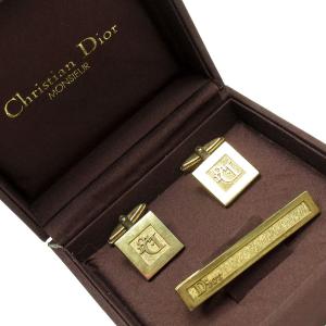 クリスチャンディオール Christian Dior カフスボタン ネクタイピン 2点セット 金属素材 ゴールド 定番人気｜brandvalue-store