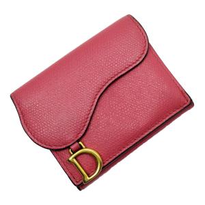クリスチャンディオール Christian Dior 三つ折り財布 サドル レザー ピンク｜brandvalue-store