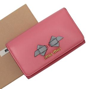 ミュウミュウ MIUMIU 三つ折り財布 レザー ピンク系xゴールドxグレー 美品｜brandvalue-store