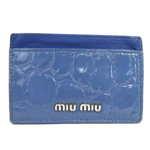 ミュウミュウ MIUMIU カードケース パスケース エナメル/レザー ブルー｜brandvalue-store