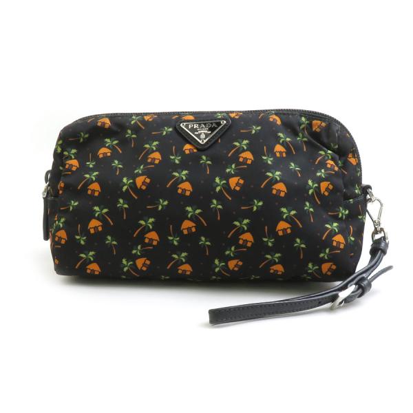 プラダ PRADA ポーチ ナイロン ブラック×オレンジ×グリーン