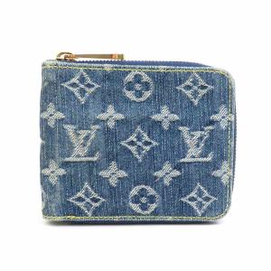 ルイ ヴィトン LOUIS VUITTON 二つ折り財布  ミニジッピーウォレット モノグラムデニム ブルー