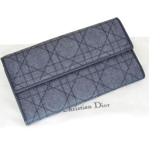 クリスチャンディオール Christian Dior 長財布 コットンｘレザー ネイビーｘブラック おすすめ｜brandvalue-store