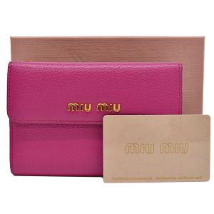 ミュウミュウ MIU MIU 財布 レザーｘ金属素材 ピンクｘゴールド 定番人気｜brandvalue-store