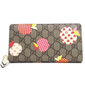 グッチ GUCCI ラウンドファスナー長財布 レ ポム アップル+ハート プリント GGスプリームキャンバス ブラウン系｜brandvalue-store