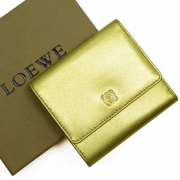 ロエベ LOEWE 二つ折り財布 レザー ゴールド