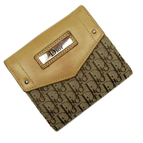 クリスチャンディオール Christian Dior 二つ折り財布 レザー/キャンバス ブラウン系
