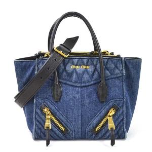 ミュウミュウ MIUMIU ハンドバッグ 斜め掛けショルダーバッグ 2Wayバッグ DENIM BIKER デニムxレザー デニムブルー 定番人気｜brandvalue-store