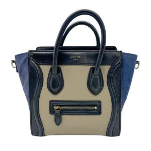 セリーヌ CELINE ハンドバッグ 斜め掛けショルダーバッグ ラゲージ ナノショッパー レザー/スエード ベージュ/ブラック/ネイビー｜brandvalue-store