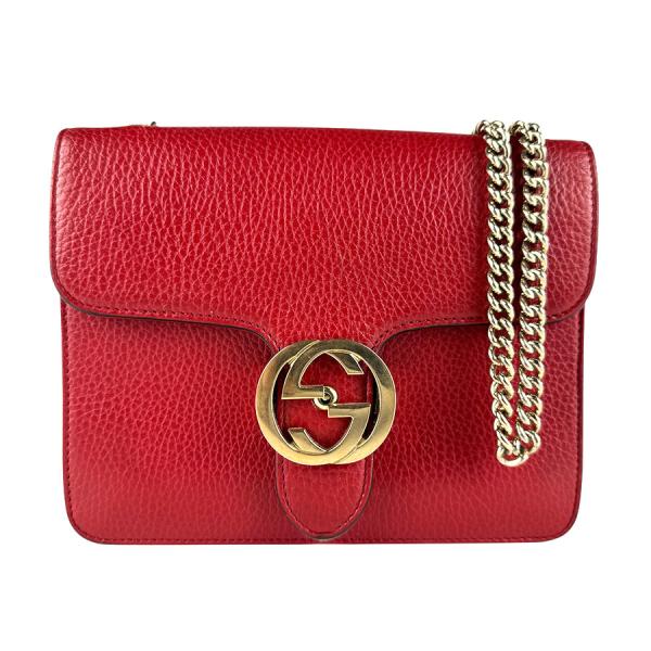 グッチ GUCCI ショルダーバッグ インターロッキングＧ レザー レッド