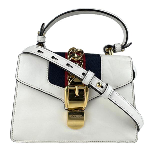 グッチ GUCCI ショルダーバッグ シルヴィ レザー ホワイト/ネイビー/レッド