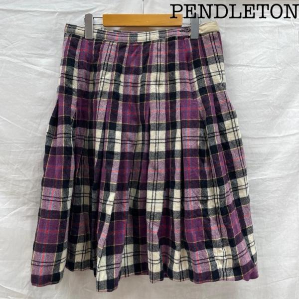 ペンドルトン ペンドルトン 70S USA製 チェック柄 ウール プリーツ スカート パープル 紫 ...