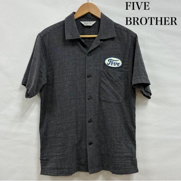 ファイブブラザー ブラック シャンブレー オープンカラー ワーク シャツ 半袖 開襟 オーバル ワッ...