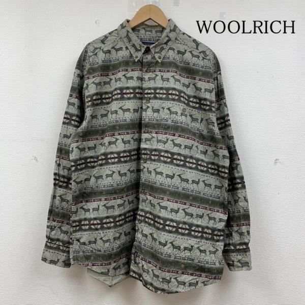 ウールリッチ 長袖 ボタンダウン シャツ ブラウス ボタン アニマル ネイティブ柄 総柄 XL 50...