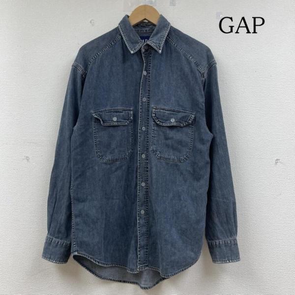 ギャップ old 90s ヴィンテージ デニム 長袖 シャツ ブラウス ボタン ロゴ刻印入り S 5...