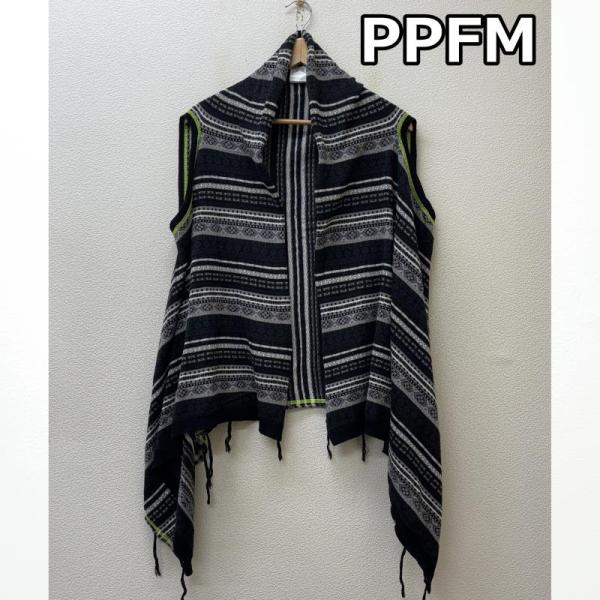 ピーピーエフエム ノースリーブ ネイティブ ボーダー ニット ポンチョ フリンジ アーカイブ FRE...