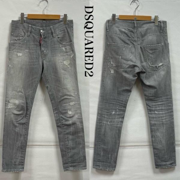 ディースクエアード スキニー パンツ デニム ダメージ加工 ロゴ ペイント イタリア製 42 501...