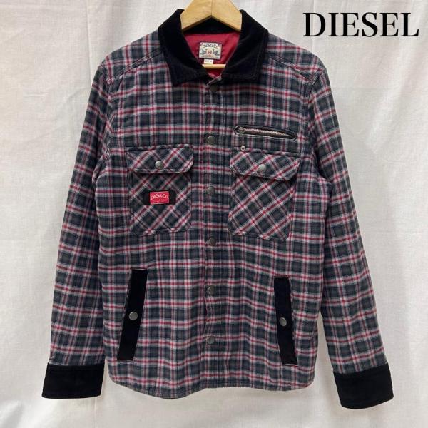ディーゼル フランネルジャケット ボックスシルエット チェック柄 袖襟コーデュロイ サイズM M 5...