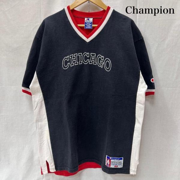 チャンピオン 90s 青刺繍タグ後期 NBA シカゴブルズ VネックTシャツ シューティングシャツ ...