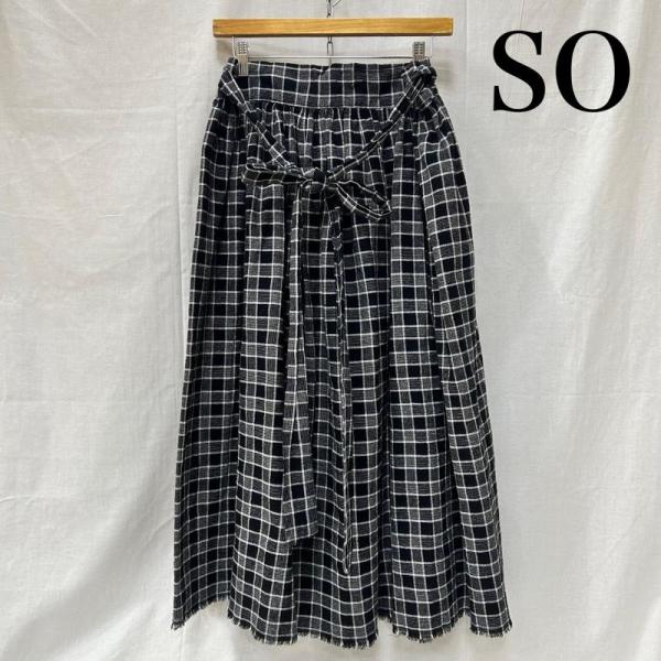 ＵＳＥＤ古着 SO エスオー ラップスカート チェック フリンジ ブラック ホワイト FREESIZ...