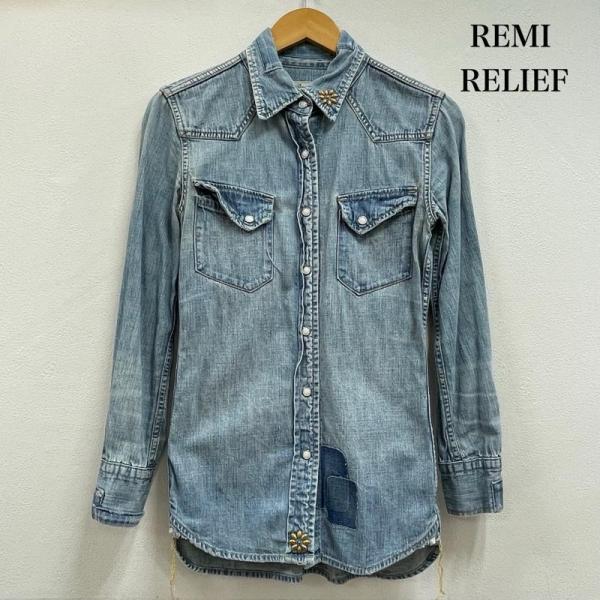 レミ レリーフ デニム ウエスタン シャツ ダメージ加工 スナップボタン フラワー スタッズ ヴィン...