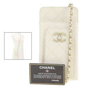 シャネル マトラッセ スマホショルダーバッグ iPhoneケース キャビアスキン チェーン ココマーク 白 CHANEL ＼LYP会員限定セール／62CB30｜brankasta-ec