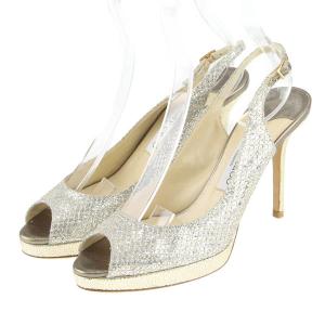 ジミーチュウ パンプス 靴 38 1/2 25.5cm相当 ピンヒール オープントゥ グリッター シルバー ゴールド JIMMY CHOO ＼LYP会員限定セール／62AA68｜brankasta-ec