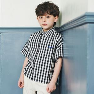 【ペア/お揃い】シャンブレーギンガムチェック半袖シャツ 半袖 カットソー トップス プリント ロゴ 男の子 ボーイズ 子供服 子ども服 ベビー｜BRANSHES Yahoo!ショッピング店