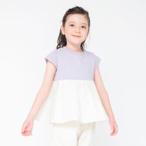 【WEB限定】裾布帛タック入り半袖Tシャツ 半袖 カットソー クルーネックトップス 無地 シンプル 女の子 ガールズ 子供服 子ども服｜branshes