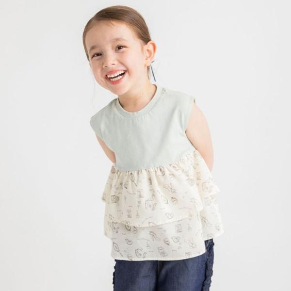 【SALE】総柄プリントティアードチュニック 子供服 キッズ ジュニア トップス ノンスリーブ チュ...