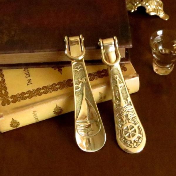 【送料無料】靴べら　ヨット　真鍮製品金色 ブラス イタリア製アンティーク調雑貨