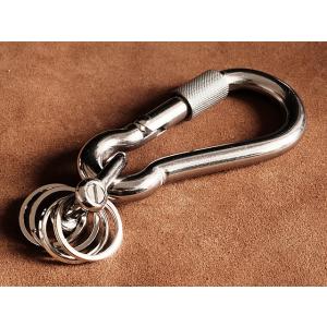 カラビナ付きシルバー金属キーホルダー ロック付き シルバーカラビナ キーホルダー（Sサイズ）キーリング