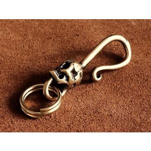 真鍮 超ミニサイズ ツリバリキーホルダー（ドクロ）スカル どくろ 髑髏 骸骨 つりばり かぎ針 キー...
