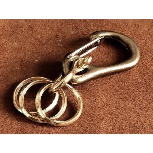 真鍮製 カラビナキーホルダー（三角押しリング仕様） ブラス ダブル