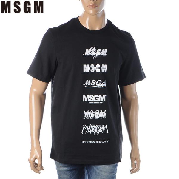 エムエスジーエム MSGM Tシャツ メンズ 半袖 クルーネック ロゴプリント ブラック 3040M...